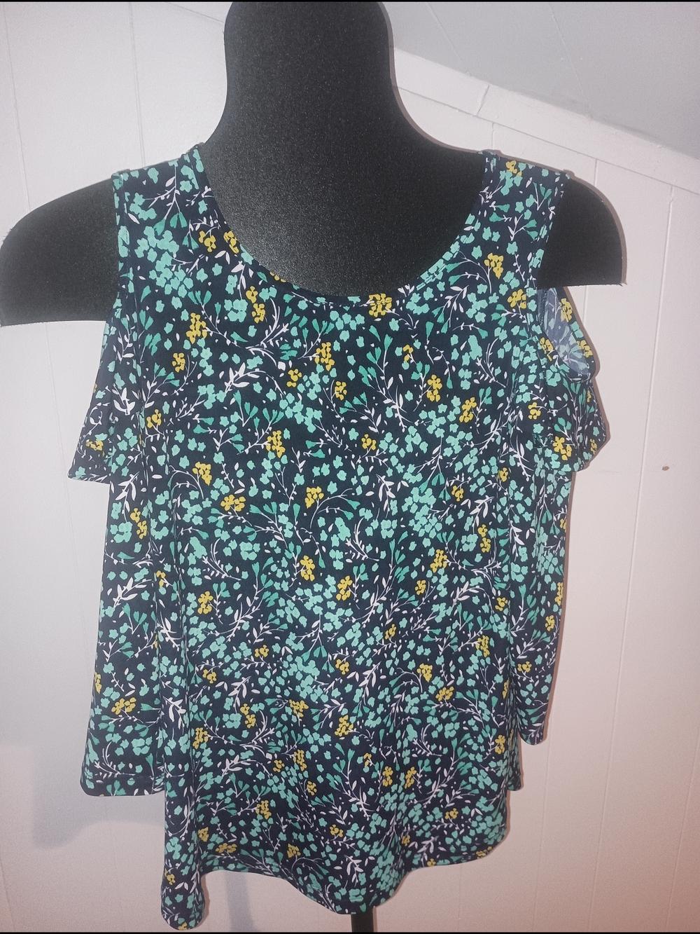Floral Cold-Shoulder Women’s Top in Navy and Teal